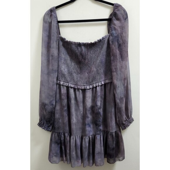 Aritzia Wilfred Tempest Mini Dress Sizes L Print Smocked Square Neck Stretch - Picture 2 of 9